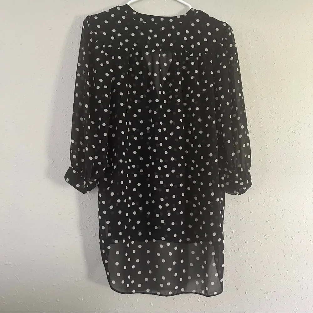 🦋LC Lauren Conrad Black Cream Polka Dot Semi Sheer Blouse Office Casual Neutral